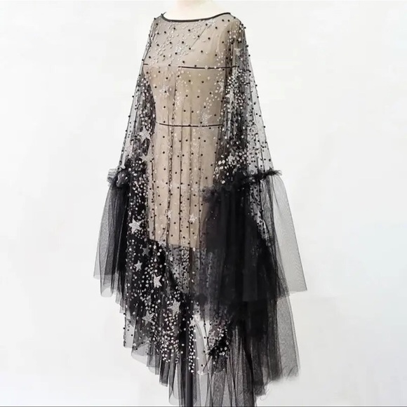Black Sheer Star Tulle The Lunan Glam Tunic Top - Picture 8 of 13